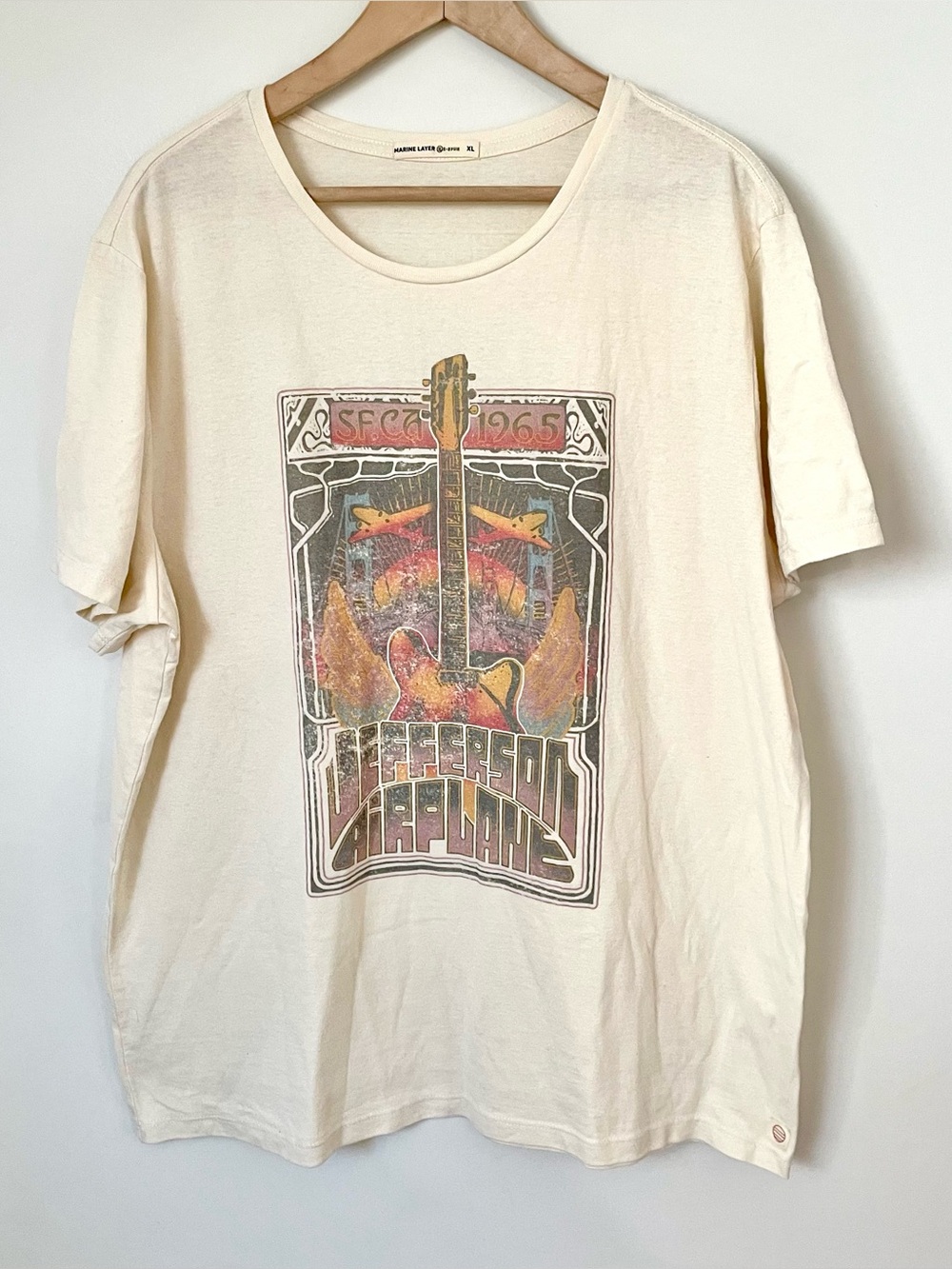 Marine Layer Jefferson Airplane Band Tee T Shirt Cream Cotton Blend Size XL